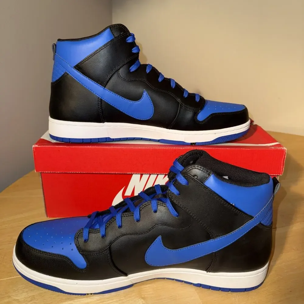 Size 14 - Nike Dunk High Black - Royal COMFORT 317982-049 Damaged Box Dead Stock